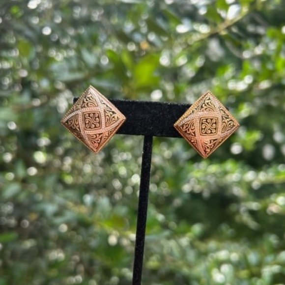 VTG Damascene Spanish Square EARRINGS - Picture 4 of 6